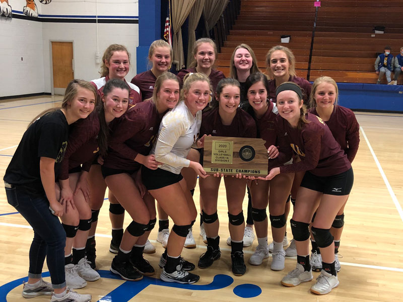 Victoria volleyball team holding trophy after winning the Stockton 1A Div. I Sub-State on Saturday, Oct. 24.