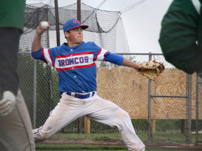 Russell/Victoria's Kaden Rome pitched in Tuesday's doubleheader against Satanta in Dodge City. (Photo by Chris Roth)
