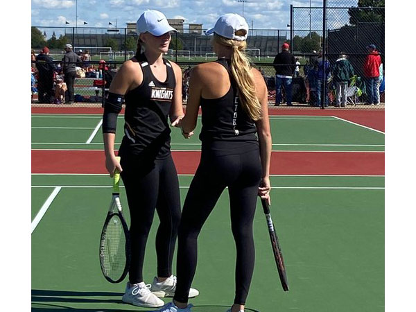 Victoria's Macy Hammerschmidt and MaKenna Wellbrock made the Class 3-2-1A State Tennis Meet on Oct. 15-16 in Maize after finishing sixth at regionals. (Photo courtesy USD 432 Twitter Page)