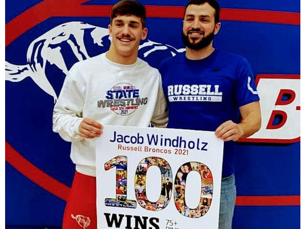 RHS senior Jacob Windholz recorded his 100th career victory on Saturday, Dec. 18 at the Alan Dolezal Invitational in Russell. (Photo courtesy Mandy Trout)