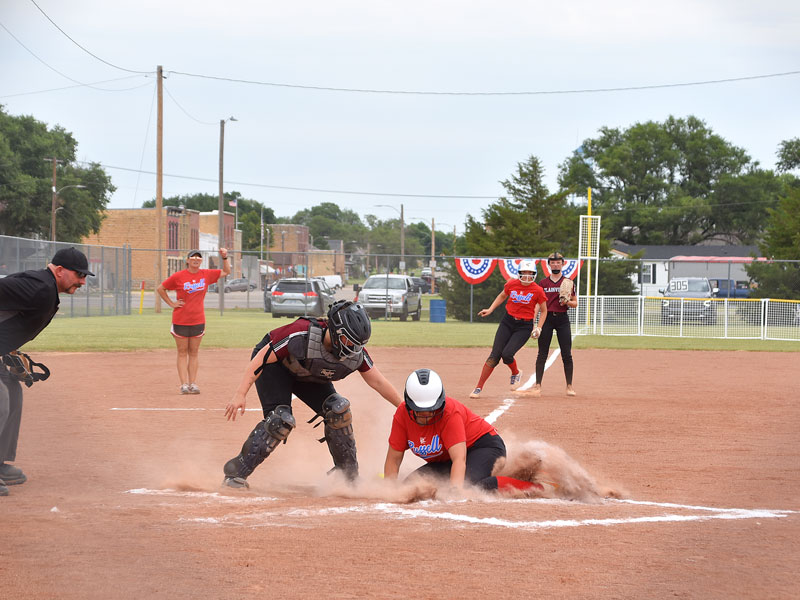 Russell earned a pair of wins on Saturday, July 16 to make the championship game of the K-18 State Fastpitch Softball Tournament in Lucas. (Photo courtesy of Rita Sharp from Lucas-Sylvan News)