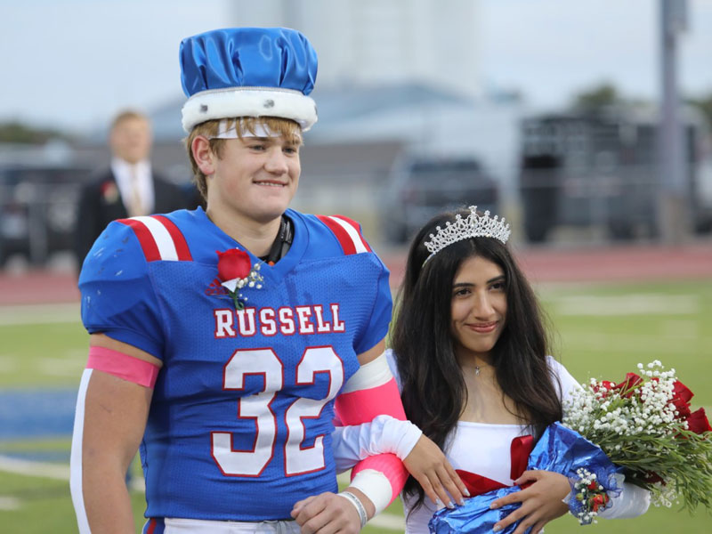 Cameron Farmer and Kelly Lopez were crowned RHS Homecoming King and Queen on Friday, Oct. 7 at Shaffer Field in Russell.