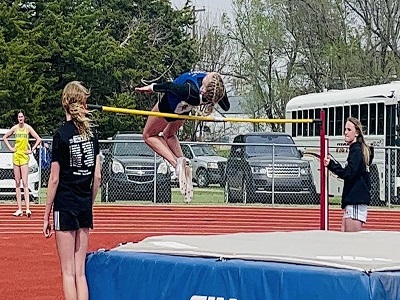 Russell High School Track Athletes compete at the Plainville Invitational on Tuesday, April 16, 2024. (Photo by Kelsi Weigel).