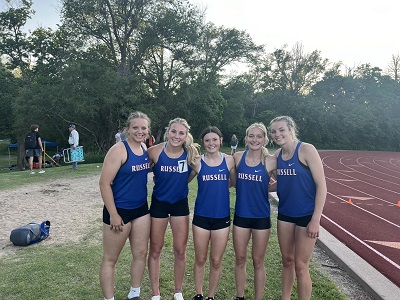Macy Patterson, Kinsey Zorn, Anna Thielen, Kelvie Reeves and Jaden Ney will represent the RHS Track and Field team at the Class 3A State Track Meet in Wichita May 24 and 25. (Photo courtesy of Russell High School).
